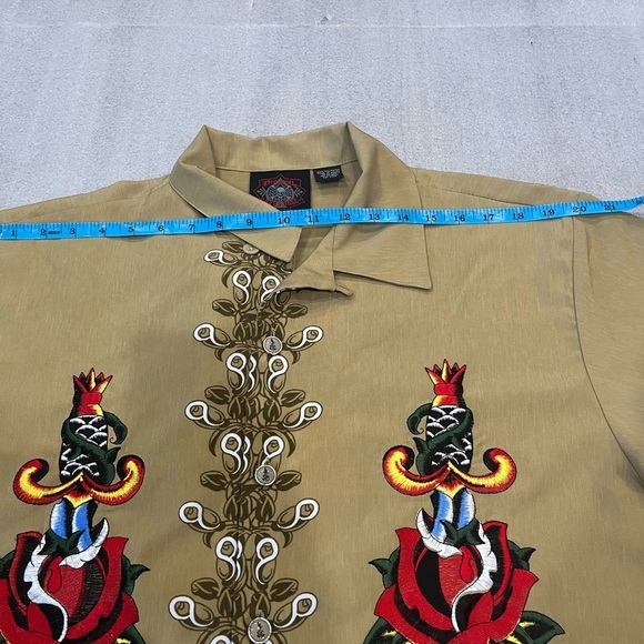 [M]Dragonfly Roadhouse Embroidered SS Button Graphic Shirt Polyester - Picture 9 of 9